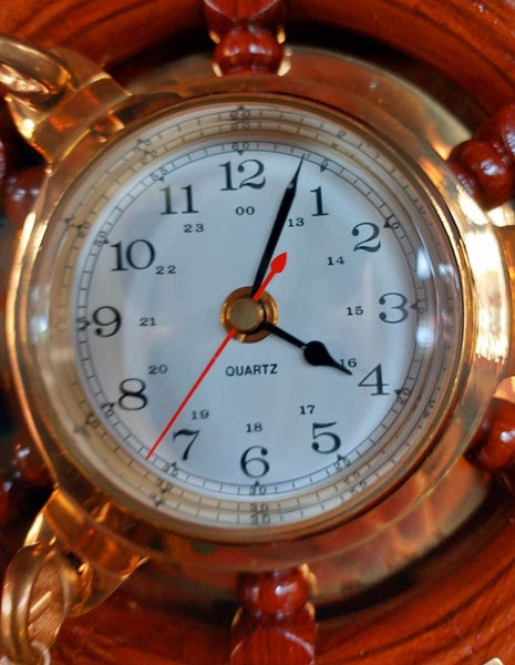 Teak Wheel Clock 12" [18945] Carousel 2