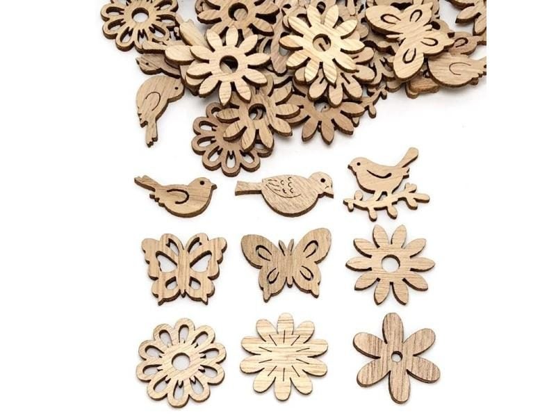 25/50pcs Mix Natural Wood Chips Butterfly Flowers DIY Ornaments Carousel 1