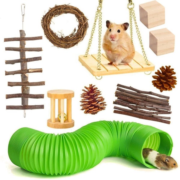 NEW 10pcs/set Roller Hamster Squirrel Rat Bird Swing Wooden Chew Toys Carousel 1