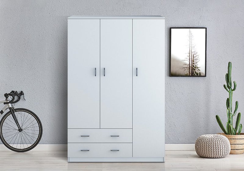 180cm Wardrobe Cabinet Bedroom Clothes Storage Organiser Cupboard 3 Doors White Carousel 1