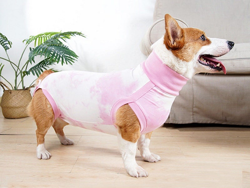 Dog Recovery Suit Pet Recovery Shirt Dog Abdominal Wounds Care Clothes - Pink L Carousel 4