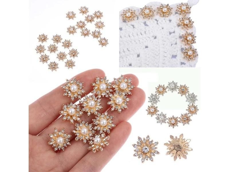 10PCS 16mm Rhinestone Pearl Snowflake Cabochon Metal Buttons For Clothing Decor Carousel 2