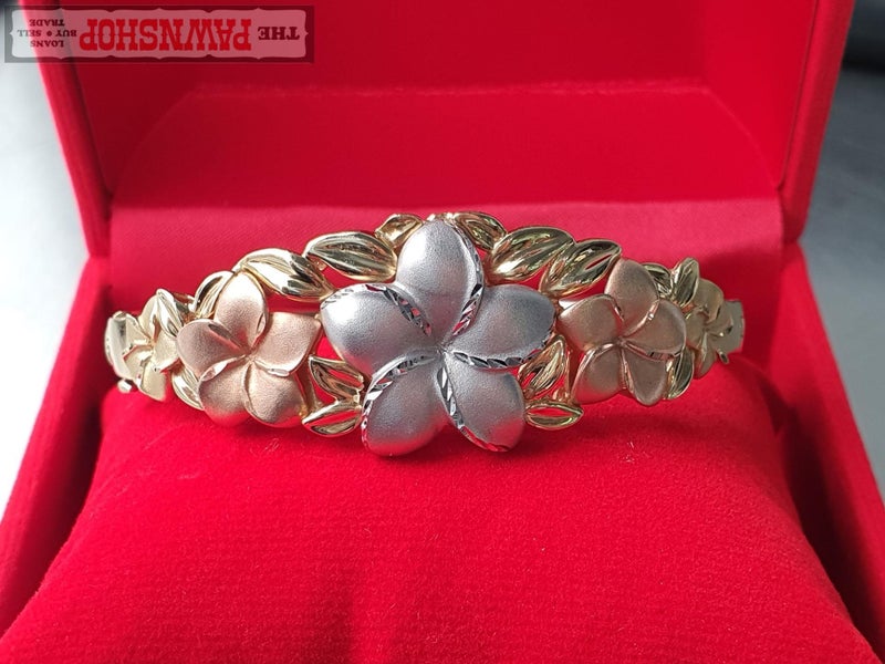 14KT Tricolor Gold Floral Bangle628632322243851118