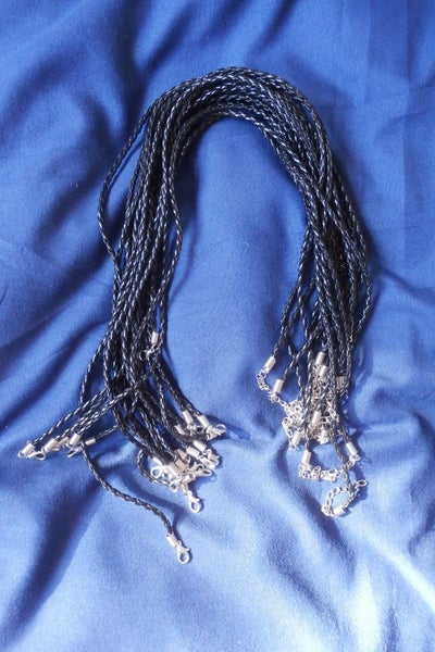 Bulk Lot - 20 Imitation Leather Necklace Cord - plaited, black. Carousel 1