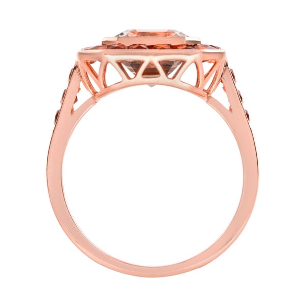 Art Deco Style 18k Rose Gold 3.85ctw Morganite & Orange Sapphire Halo Ring Carousel 6