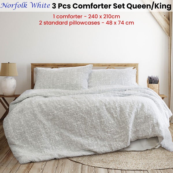 Ardor Norfolk White 3 Pcs Embossed Comforter Set Queen/King Carousel 2