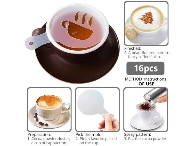 Konco 16Pcs Cappuccino Mold Coffee Printing Model Latte Art Maker Carousel 1