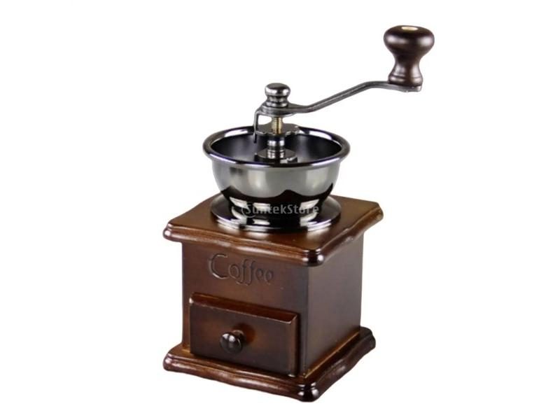 Antique Manual Hand Crank Wooden Coffee Grinder Vintage Style Carousel 1