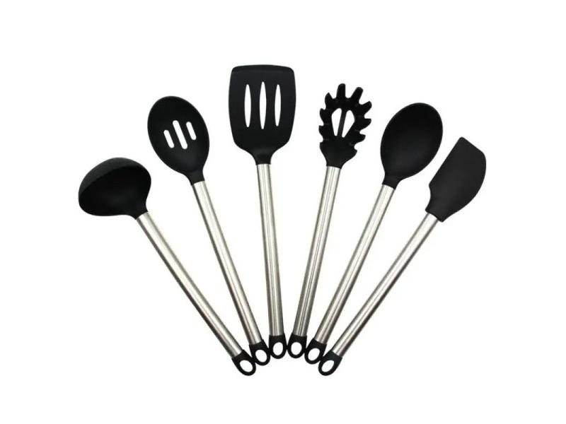 6Pcs 1set Latest Stainless Steel Black Silicone Spade Spoon Carousel 1