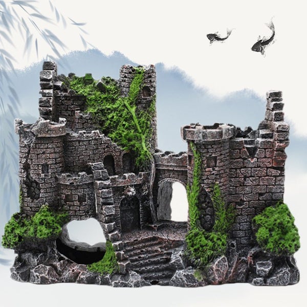 Aquarium Fish Tank Accessories Resin Ancient Castle Stone Ornaments Carousel 1
