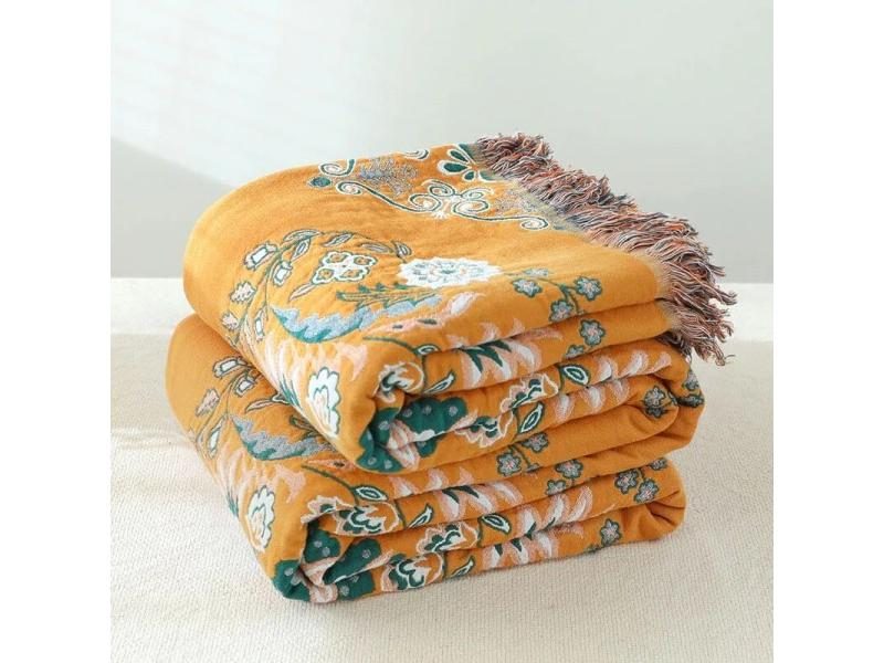Northern Europe All Cotton Flower Living Room Throw Blanket For Travel Carousel 1