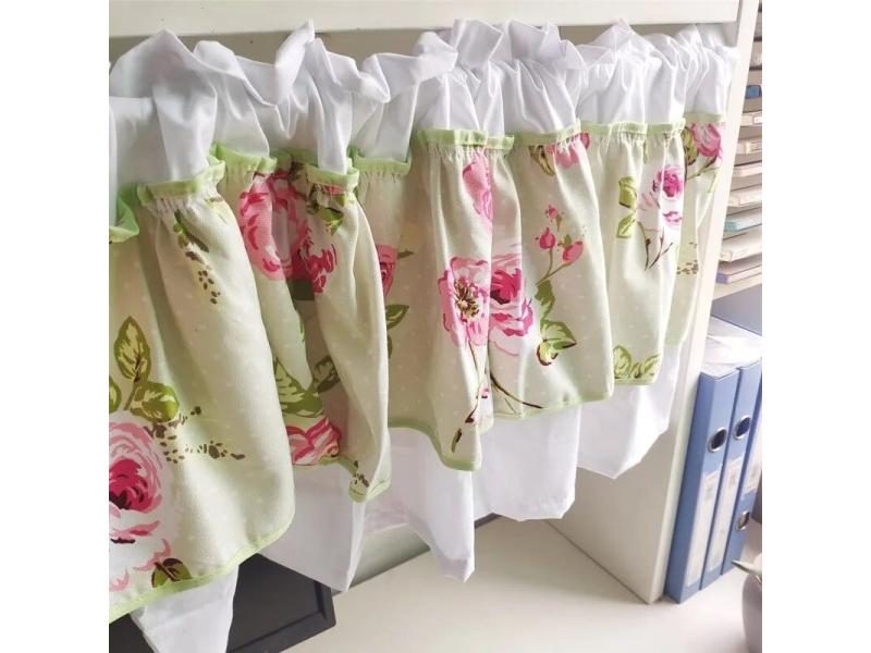 Double Floral Print Fabric Short Curtain Shade Half Curtain Carousel 1