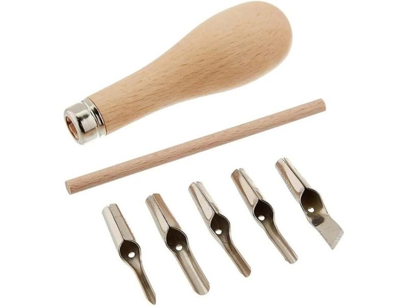 Lino Block Cutting Rubber Stamp Carving Tools With 5 Blade Wood Handle Carousel 1