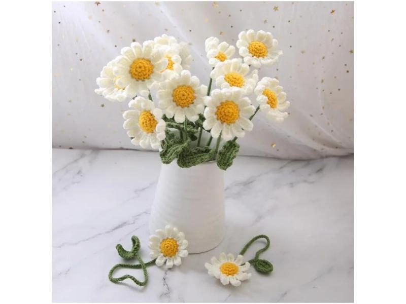 Finished 10pcs Hand-knitted Handmade Yarn Crochet Sunflower Bouquet Decorative Carousel 2