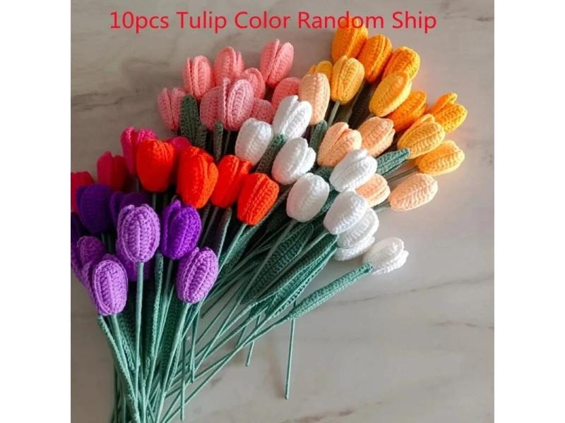 Finished 10pcs Hand-knitted Handmade Yarn Crochet Sunflower Bouquet Decorative Carousel 1