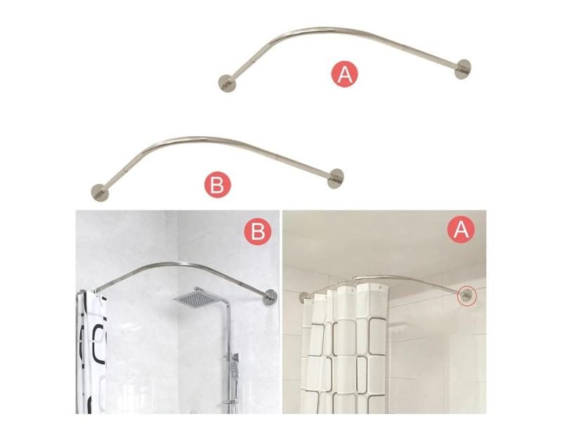 L-Shapaed Bathroom Bathtub Corner Shower Curtain Rod Large Space Stretchable Carousel 2