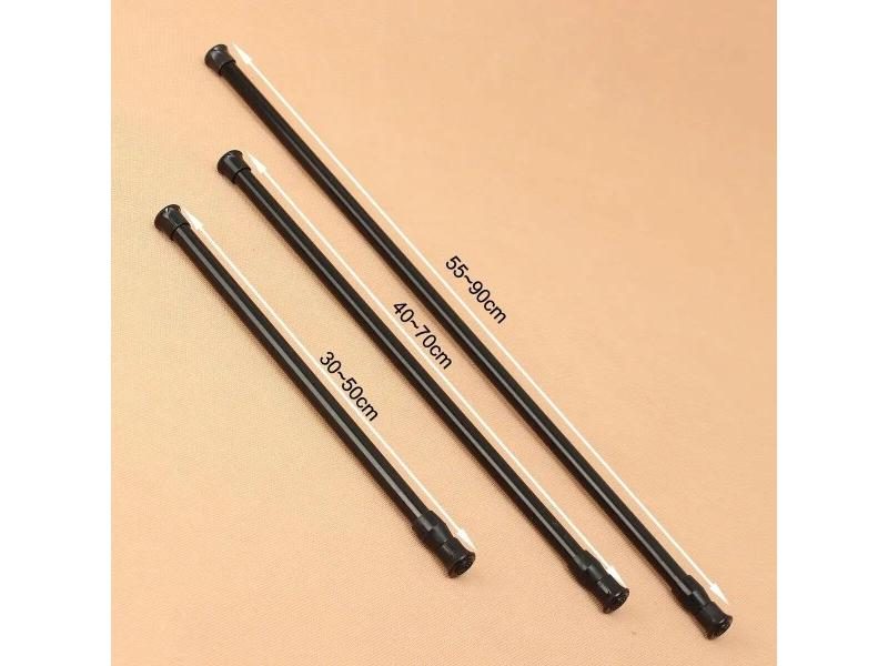 Black Extendable Adjustable Spring Tension Rod For Curtains Showers Carousel 1