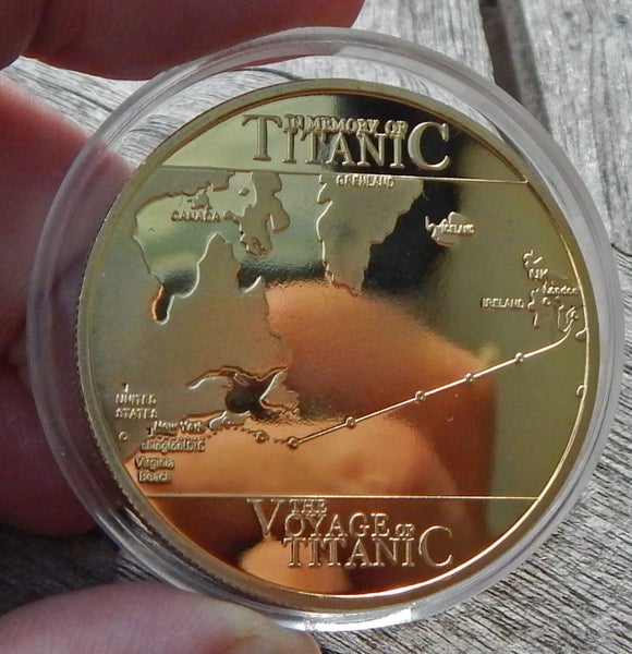 GOLD Plated COIN Celebrating the Ill-Fated RMS TITANIC Maiden Voyage ROUTE 1912 Carousel 2