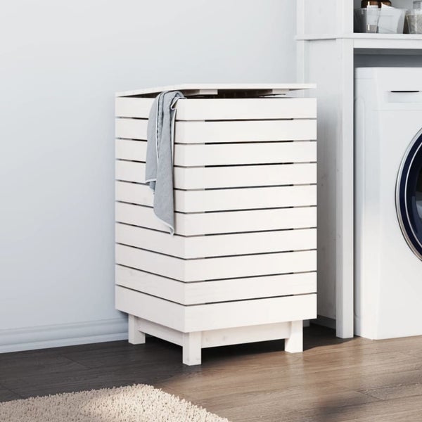 Laundry Basket White 44x44x76 Cm Solid Wood Pine Ntxtxx Carousel 1