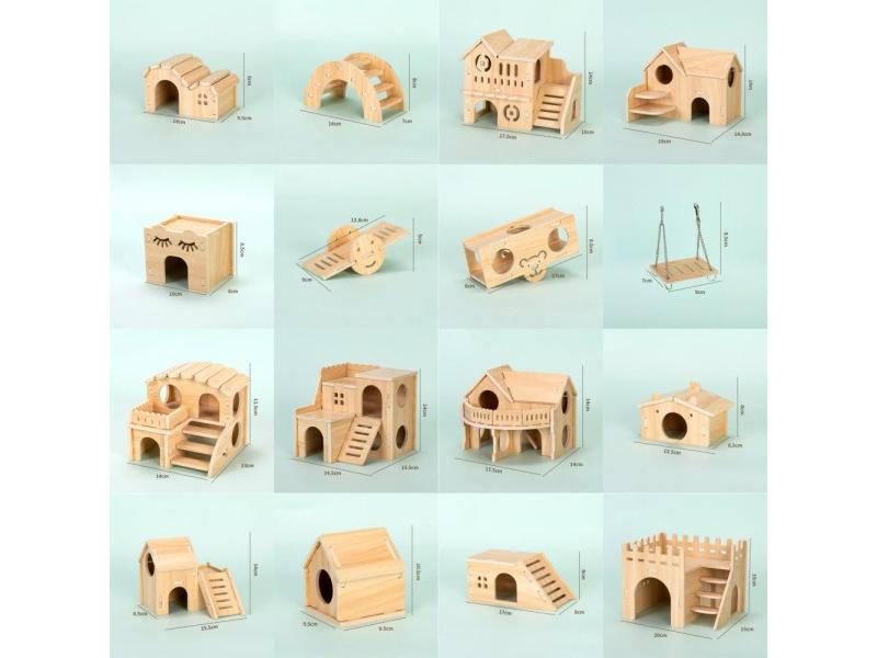 Sturdy Dwarf Hamsters House Harmless Pet Toy Solid Wood Hamster Funny Play Carousel 2