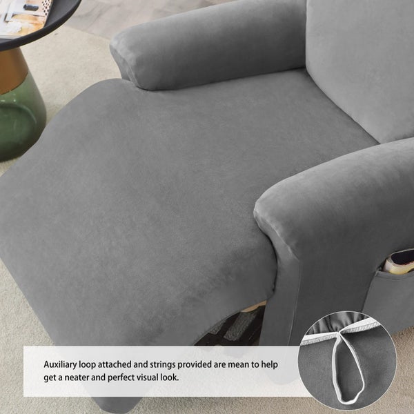 Velvet 1-Seater Recliner Chair Cover With Side Pockets 4 Pieces Carousel 7