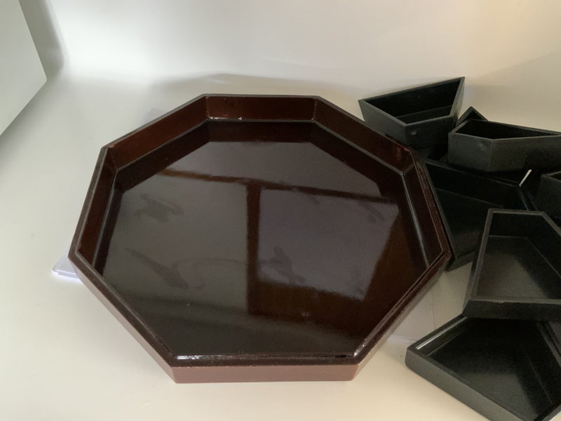 OLD CHINESE LACQUERED LARGE JEWELLERY BOX = MOTHER OF PEARL INSERT = HEXAGONAL Carousel 16