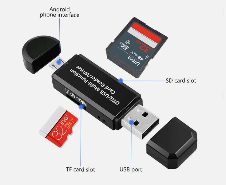 2 in 1 USB SD Card Reader Micro USB Memory OTG Adapter For TF SD SDXC SDHC MMC Carousel 2
