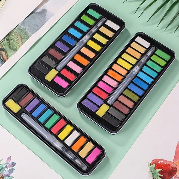 Multicolor Solid Watercolor Paint Set Portable Metal Box With Water Color CHK12N Carousel 28