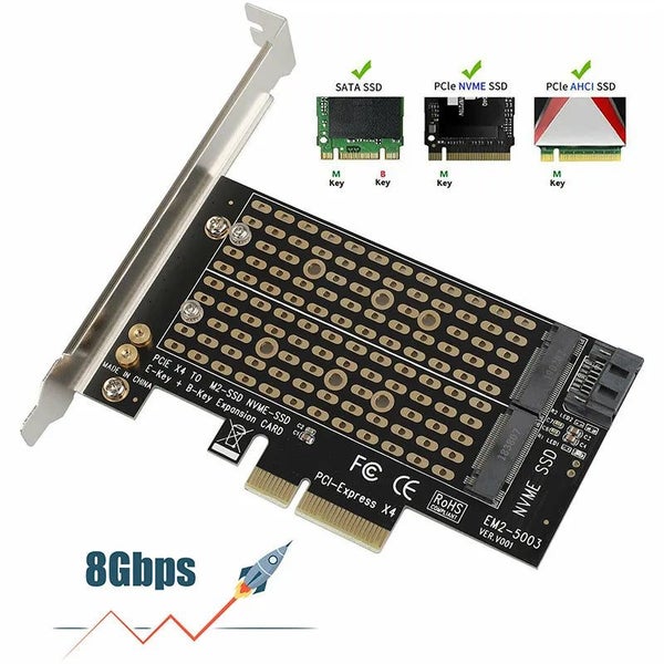 M.2 NGFF to Computer Expansion Card PCIe X4 X8 X16 NVMe SATA Dual SSD PCI CHK12N Carousel 1