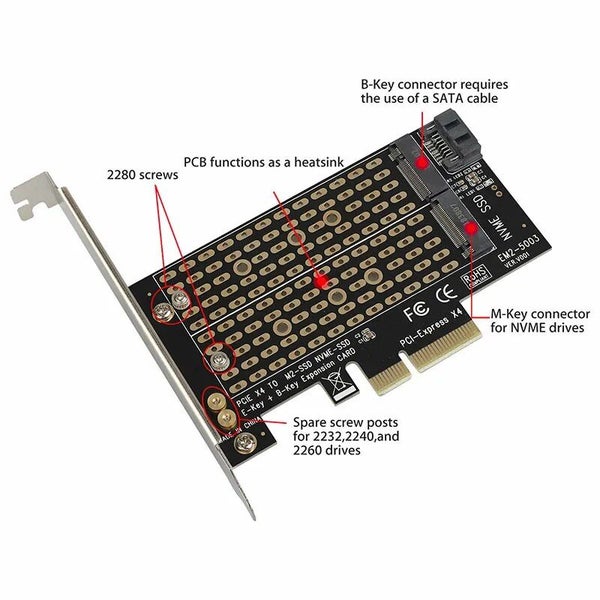 M.2 NGFF to Computer Expansion Card PCIe X4 X8 X16 NVMe SATA Dual SSD PCI CHK12N Carousel 2