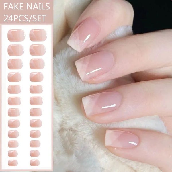 24pcs French Fake Nails Short Art Nail Tips Press Stick on False with Des CHK12N Carousel 2