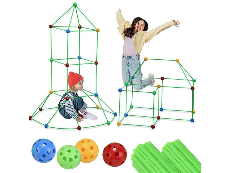 2 X 121Pcs DIY Kids Fort Building Kit Play House Tent Toy Construction Toys Carousel 1
