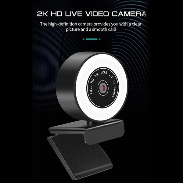 Full HD 2K USB Web Camera Webcam w/Ring Light+Mic for Video Calling Confe CHK12N Carousel 1