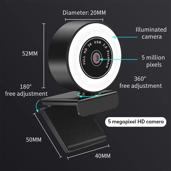 Full HD 2K USB Web Camera Webcam w/Ring Light+Mic for Video Calling Confe CHK12N Carousel 2