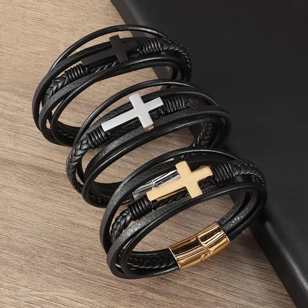Fashion Vintage Multi-Layer Handwoven Leather Cross Bracelet for Men Clas CHK12N Carousel 2
