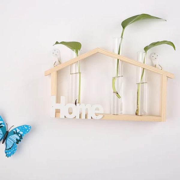 Wall Hanging Glass Planter Ins Terrarium Flower Bud Vase with Wooden Test CHK12N Carousel 1