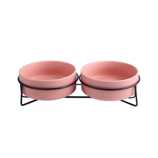 Double Cat Food Water Bowls with Stand Ceramic Pet Feeding Accessories Ca CHK12N Carousel 23