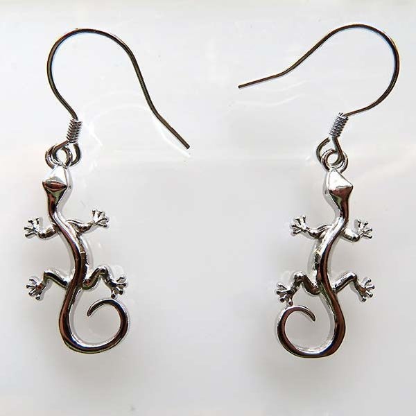 Solid Silver Gecko Drop Earrings Carousel 1