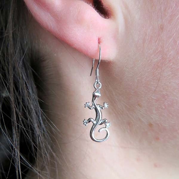 Solid Silver Gecko Drop Earrings Carousel 2