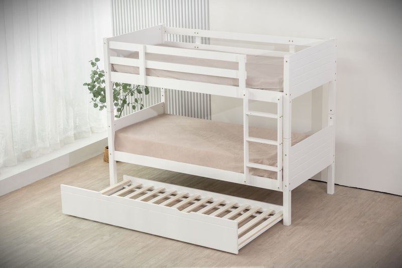 Jupiter White Single Bunk Beds + Single Trundle Bed - Great Quality Carousel 1