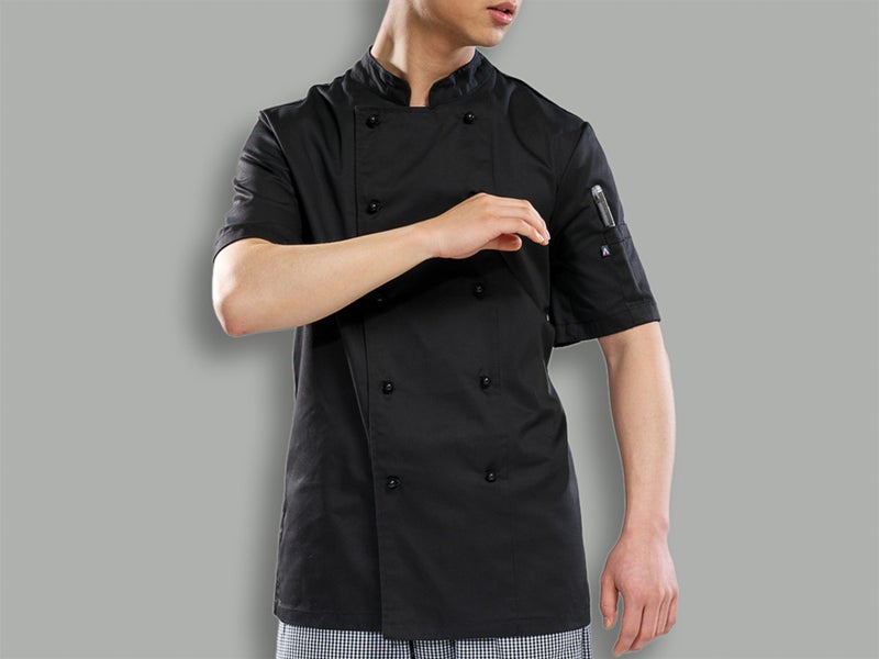 Chefs Jacket - Black Double Breasted Short Sleeve Jackets Kitchen Apparel - XS Carousel 1