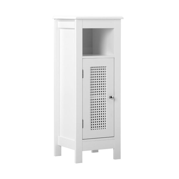 Oikiture Bathroom Cabinet Floor Cupboard Slim Laundry Storage Rattan Door White Carousel 2