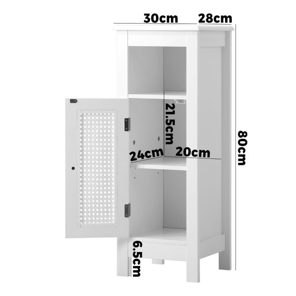 Oikiture Bathroom Cabinet Floor Cupboard Slim Laundry Storage Rattan Door White Carousel 9