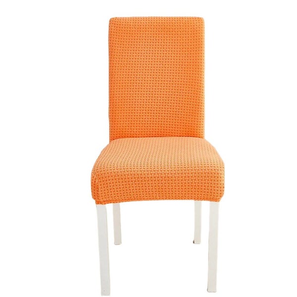 Anyseat Chair Cover Orange Micro Knitted Design with Elastic Material for Din... Carousel 1