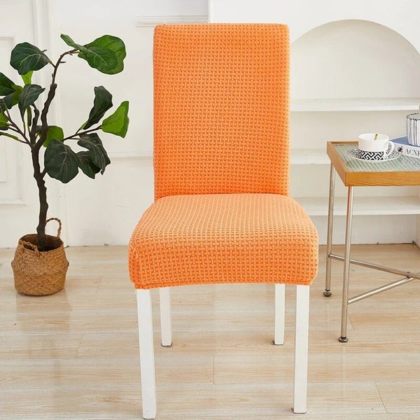 Anyseat Chair Cover Orange Micro Knitted Design with Elastic Material for Din... Carousel 2
