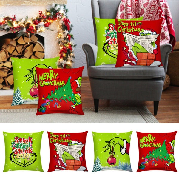 Christmas Pillow Covers Set 18x18 Inch Grinch Decoration Pillow Case Carousel 2