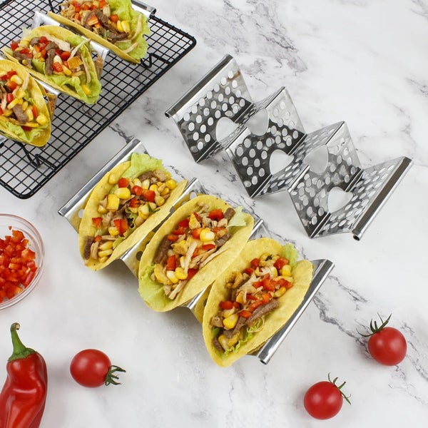 4 Pack Stainless Steel Taco Holders Tray Rack Carousel 1