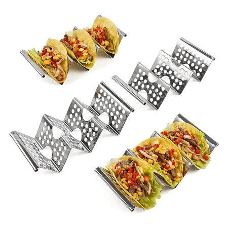 4 Pack Stainless Steel Taco Holders Tray Rack Carousel 2