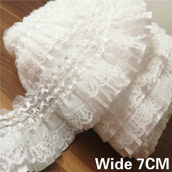 7CM Wide White 3D Lace Applique Embroidery Collar Ribbon Elastic Ruffle T CHK12N Carousel 1