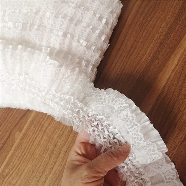 7CM Wide White 3D Lace Applique Embroidery Collar Ribbon Elastic Ruffle T CHK12N Carousel 2